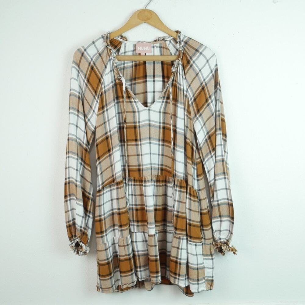 Show Me Your Mumu Plaid Tunic Dress Size Small Western Rodeo Tered Mini Boho